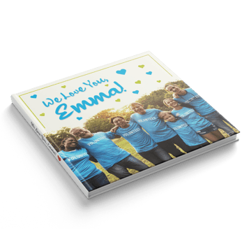 Printed Kudoboard book titled "We Love You, Emma"