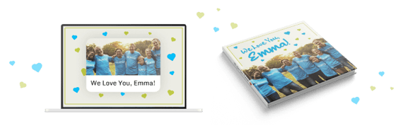 "We love you, Emma" board printed as coffee table book