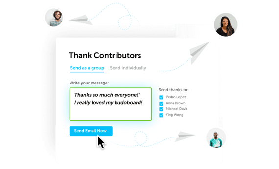 "Thank contributors" window with message field and send options