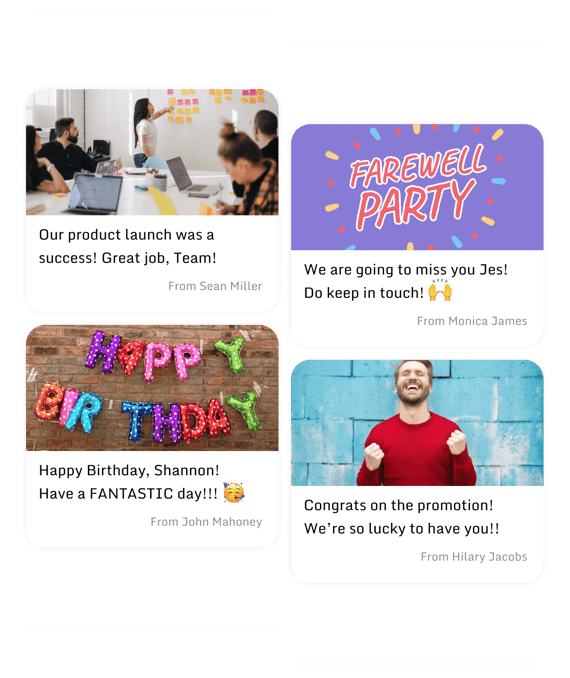 Various recognition and celebration Kudoboard posts