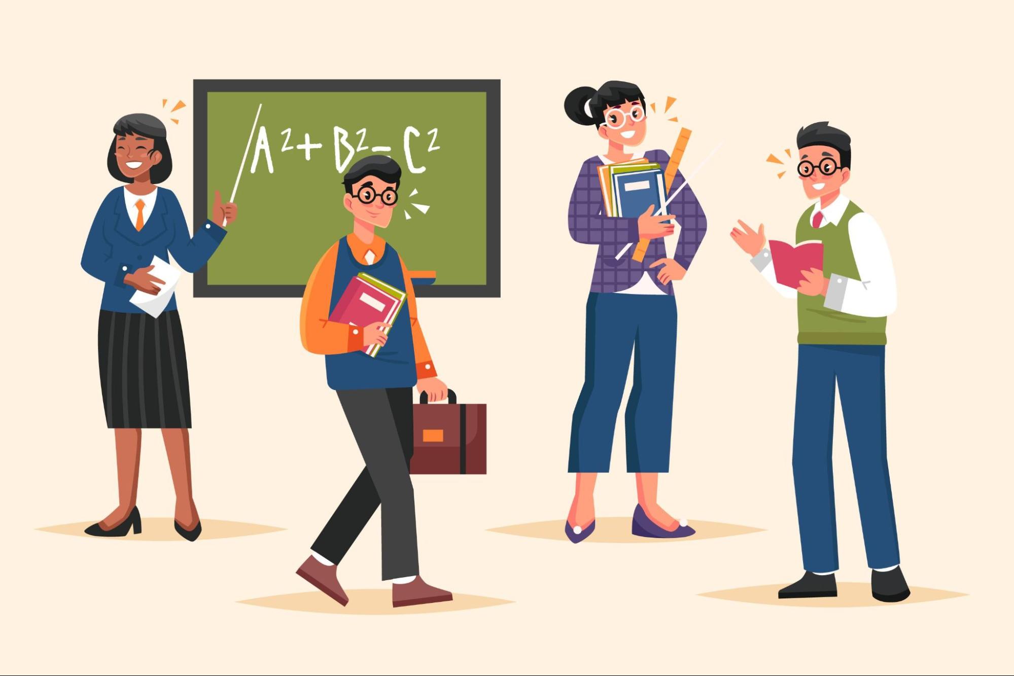 Illustrations of different classmates