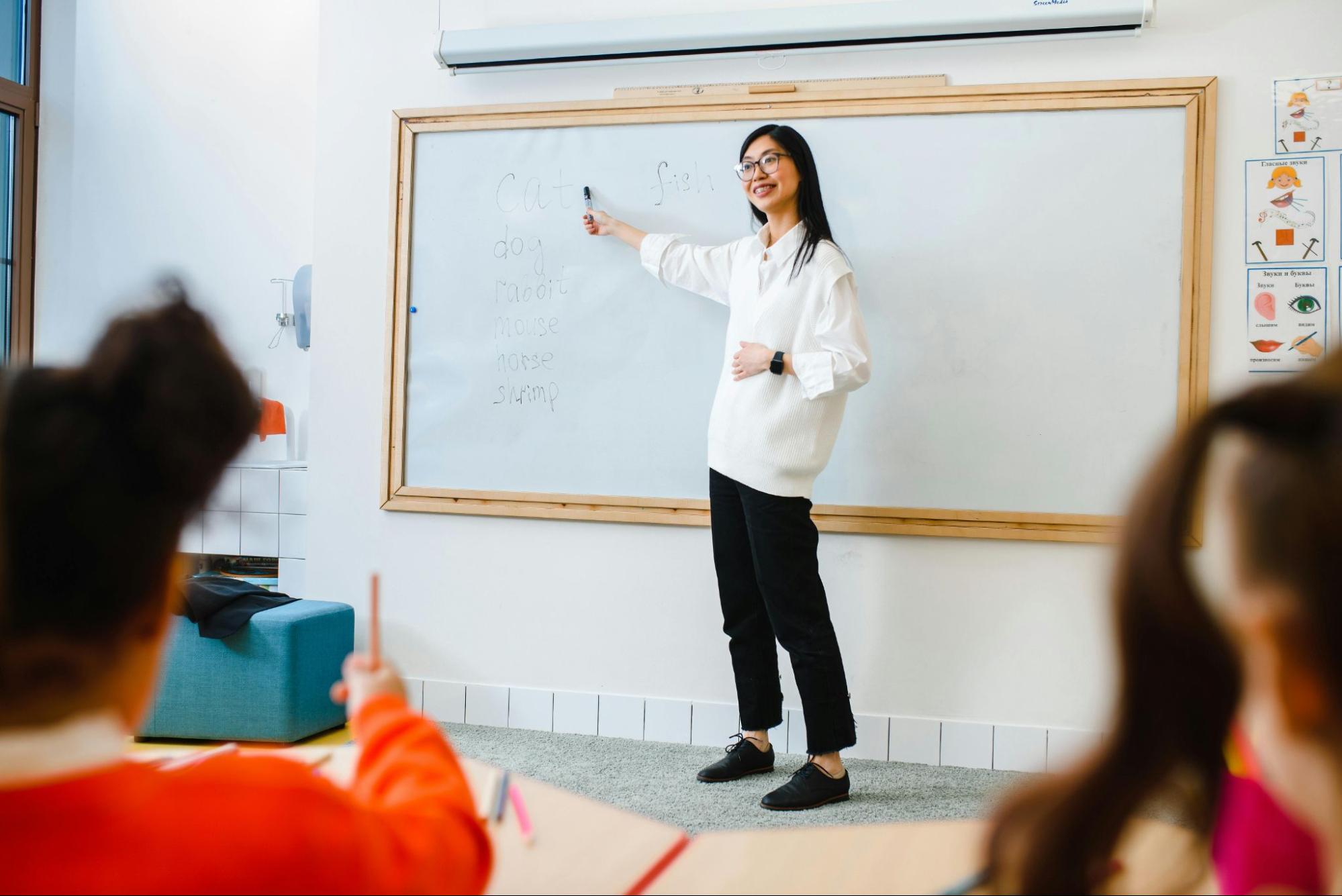 Teacher working with appreciative classroom