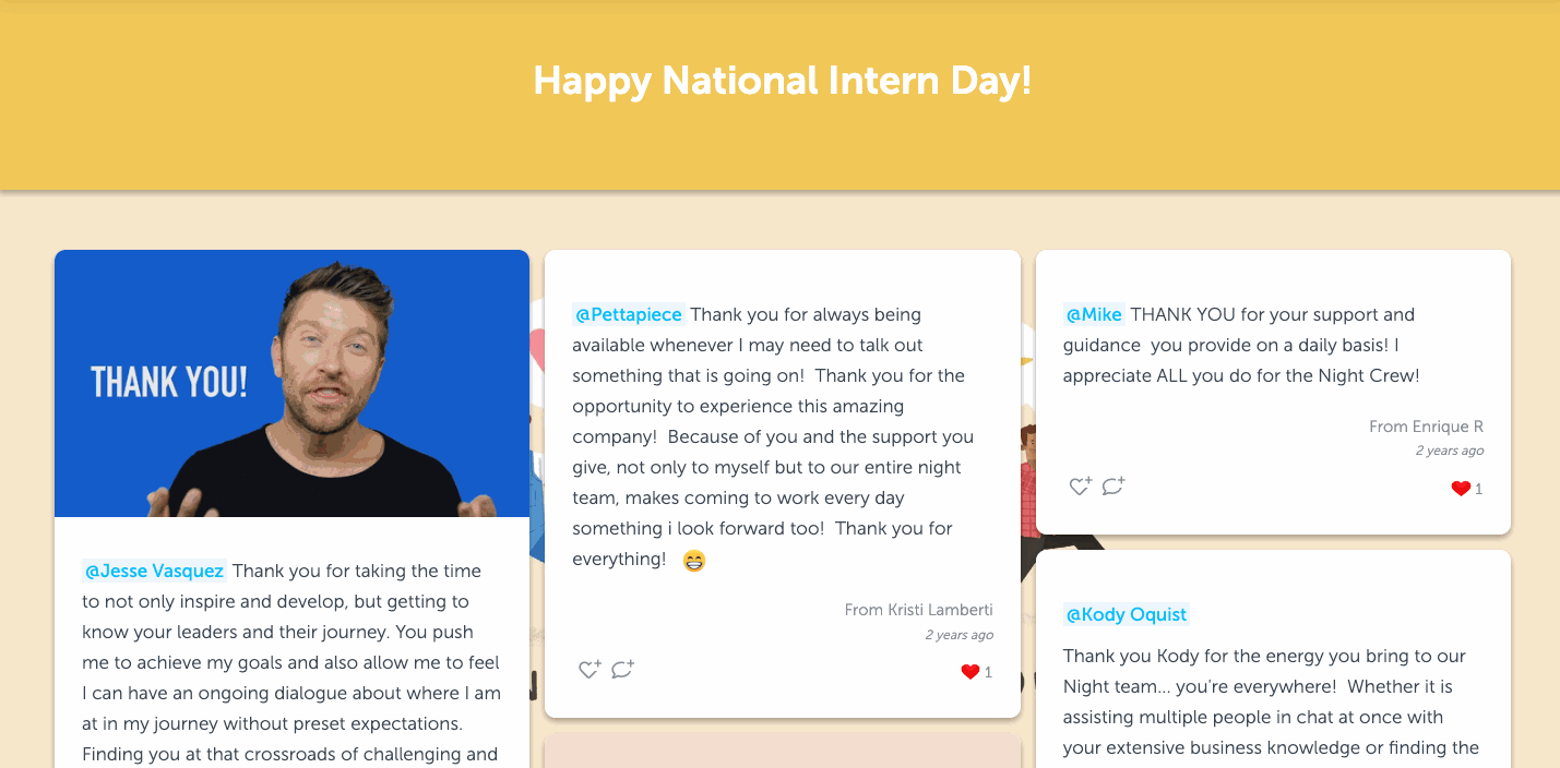 National Intern Day group card full of messages and images
