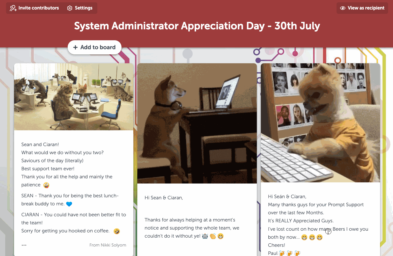 SysAdmin Day group card full of posts