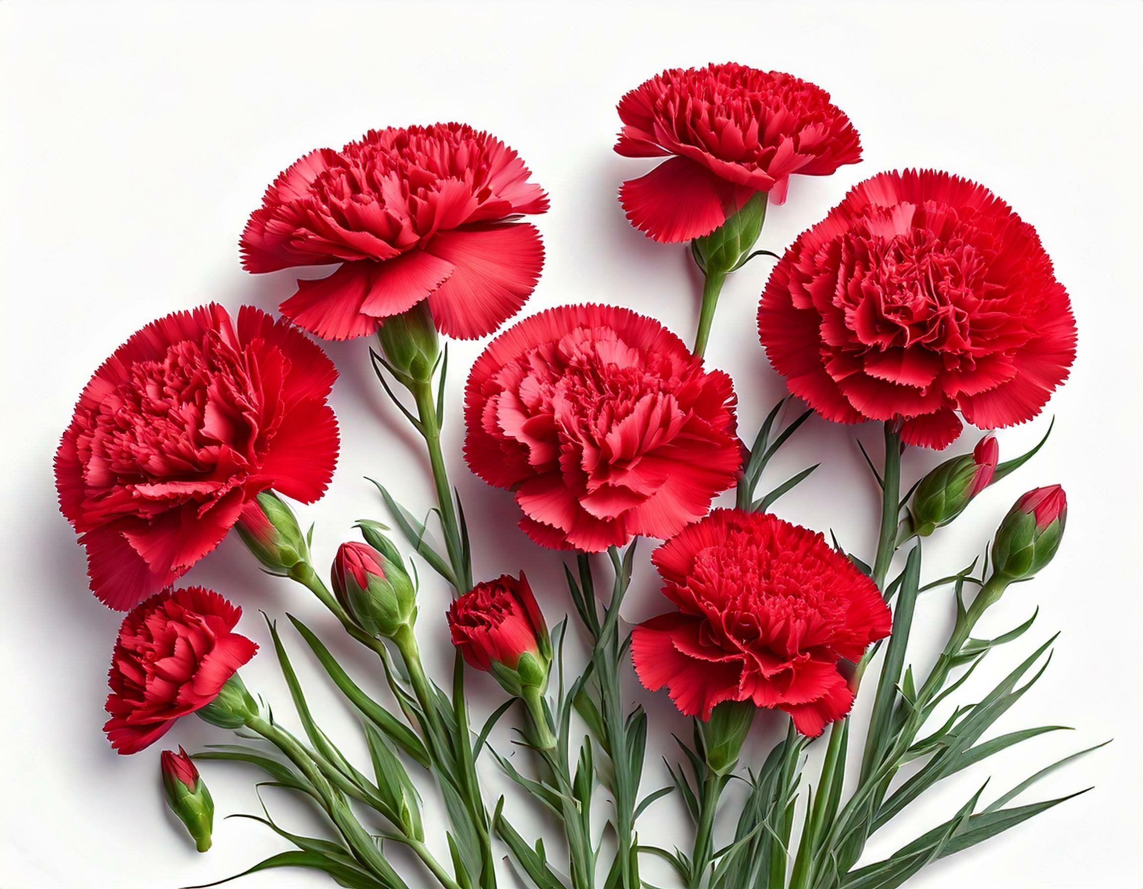 red carnations on a white background